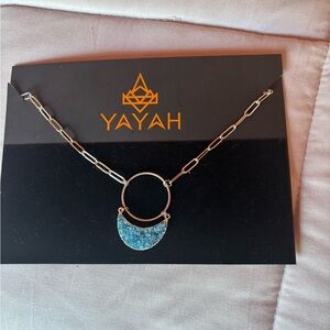 Blue and Silver Crescent Necklace with Textured Pendant